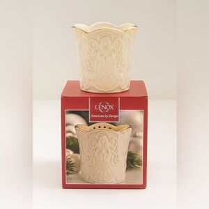 Lenox Angel Votive Candle Holder Ivory Gold Trim Christmas Decor NIB 3.5